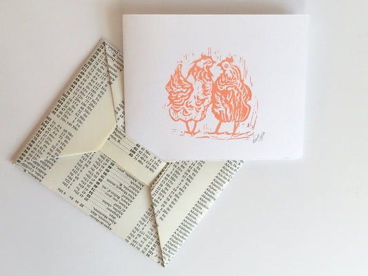 Poules - carte et enveloppe